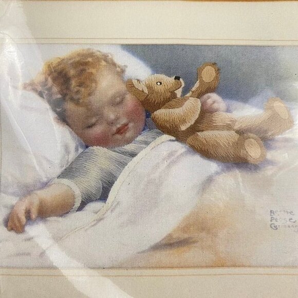 Elsa Williams Crewel Embroidery Kit Happy Dreams Child Sleeping with Teddy Bear - Picture 9 of 9